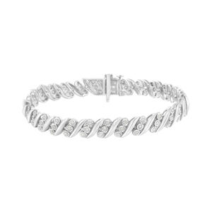 .925 Sterling Silver 3-Stone Row Diamond "S" Link Bracelet (1 cttw, I-J